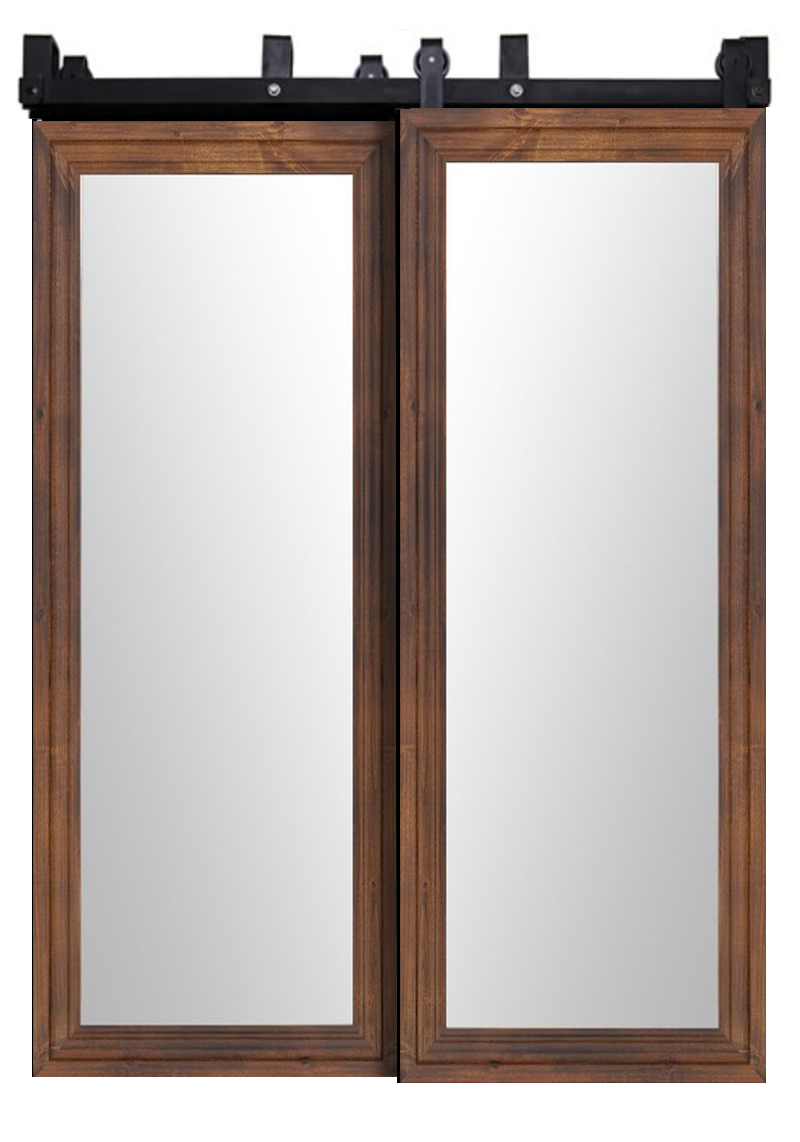Wooden Mirror Bypassing Barn Doors Rustica